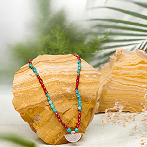 Turquoise & Coral Long Chain