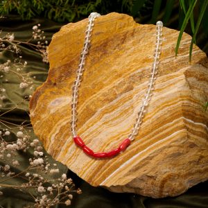 Clear quartz & coral short chain